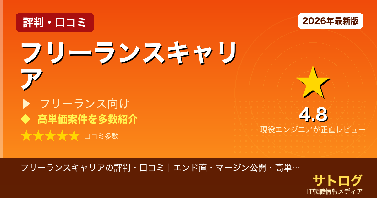 【2026年最新版】フリーランスキャリアの評判・口コミ｜エンド直・マージン公開・高単価案件エージェントの本音レビュー