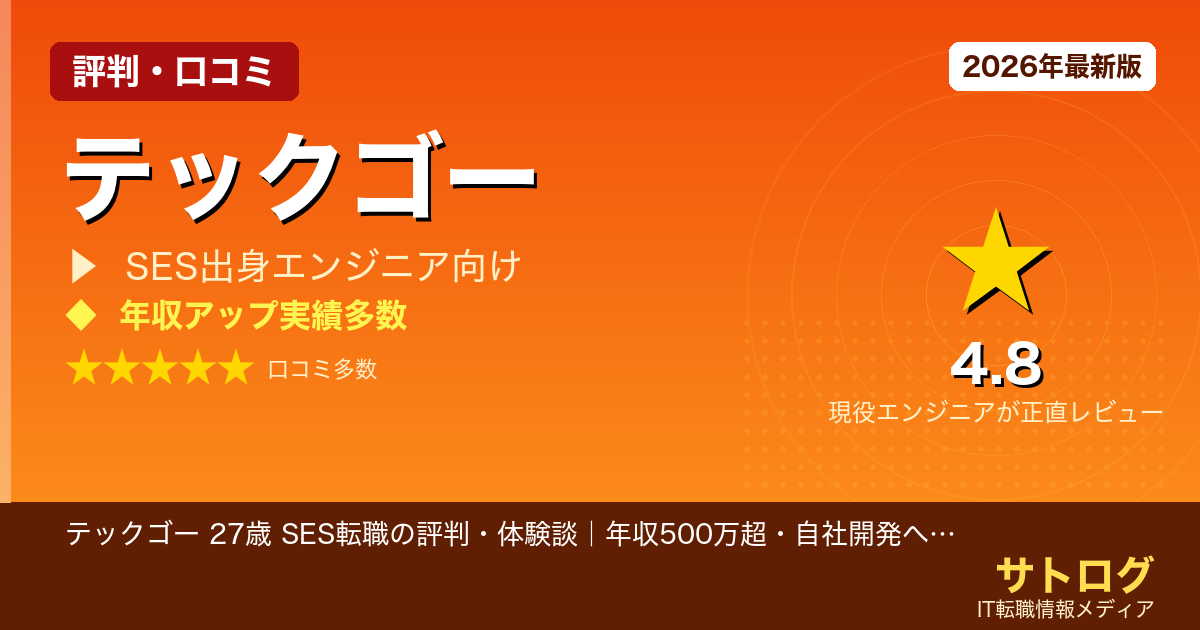 【年収500万超の転職実績あり】テックゴー 27歳 SES転職の評判・体験談｜年収500万超・自社開発への転職は本当に叶うのか